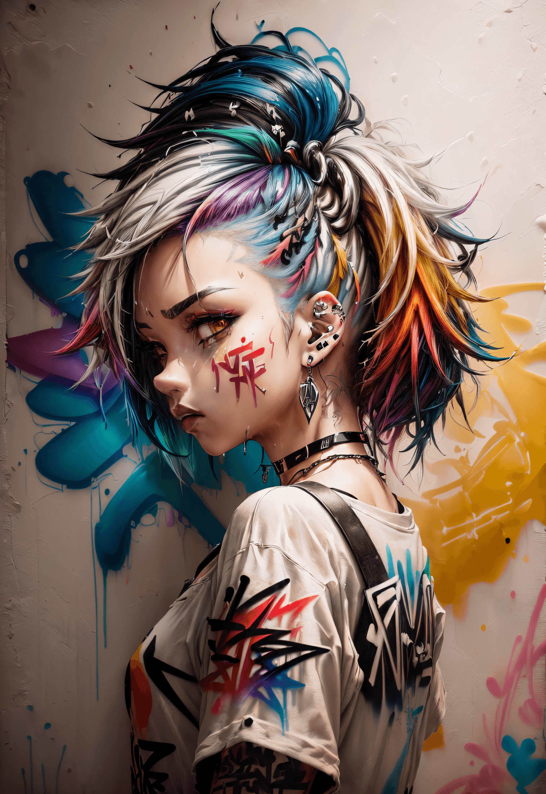 AI generated: (Masterpiece, illustration , high quality:1.2), (ultra detailed background and character), (graffiti...