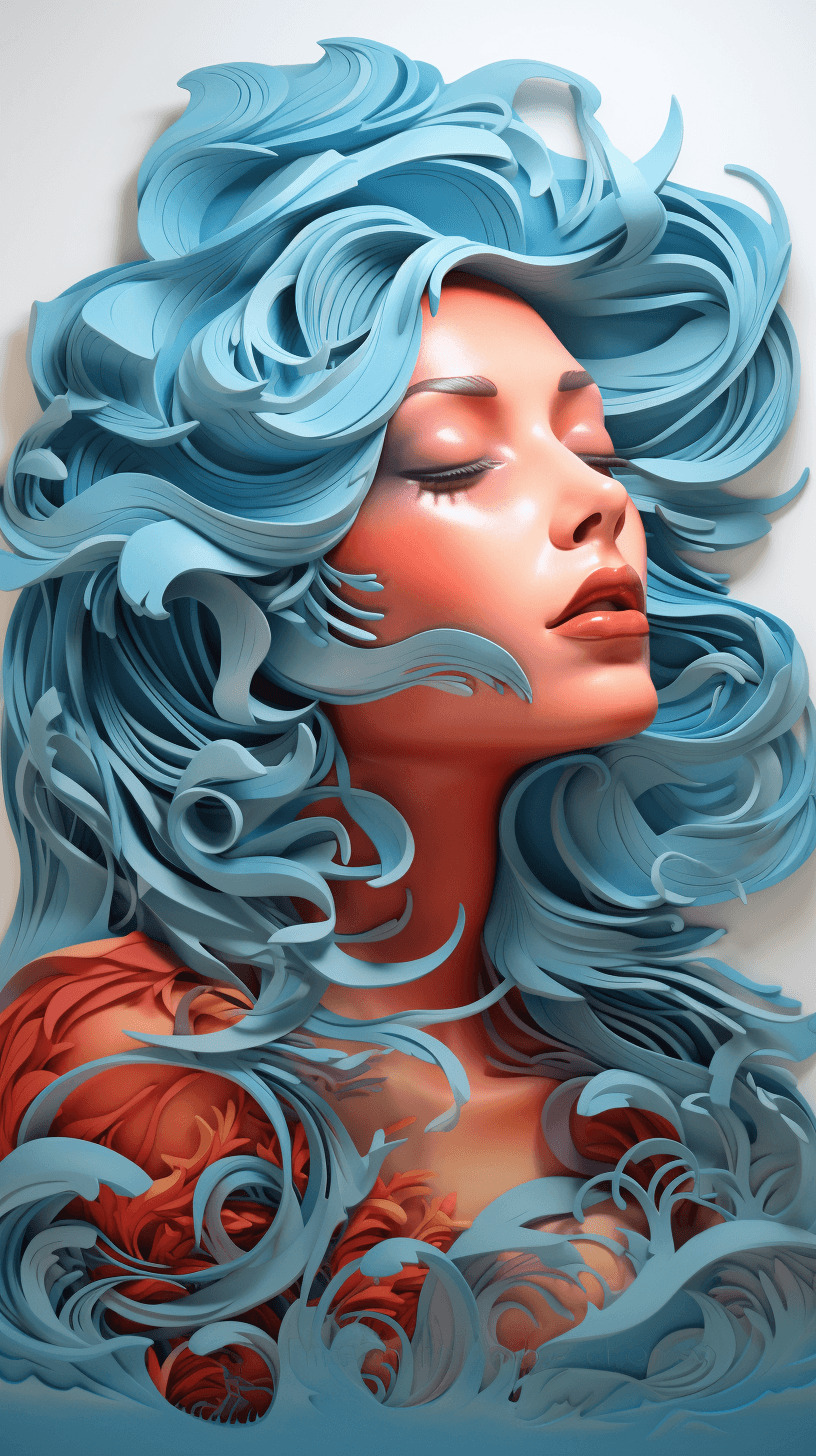 AI generated: Paper cut of a seascape, with serene colors, delicate waves, Alex Garant, Edison bulb, calming blue ...