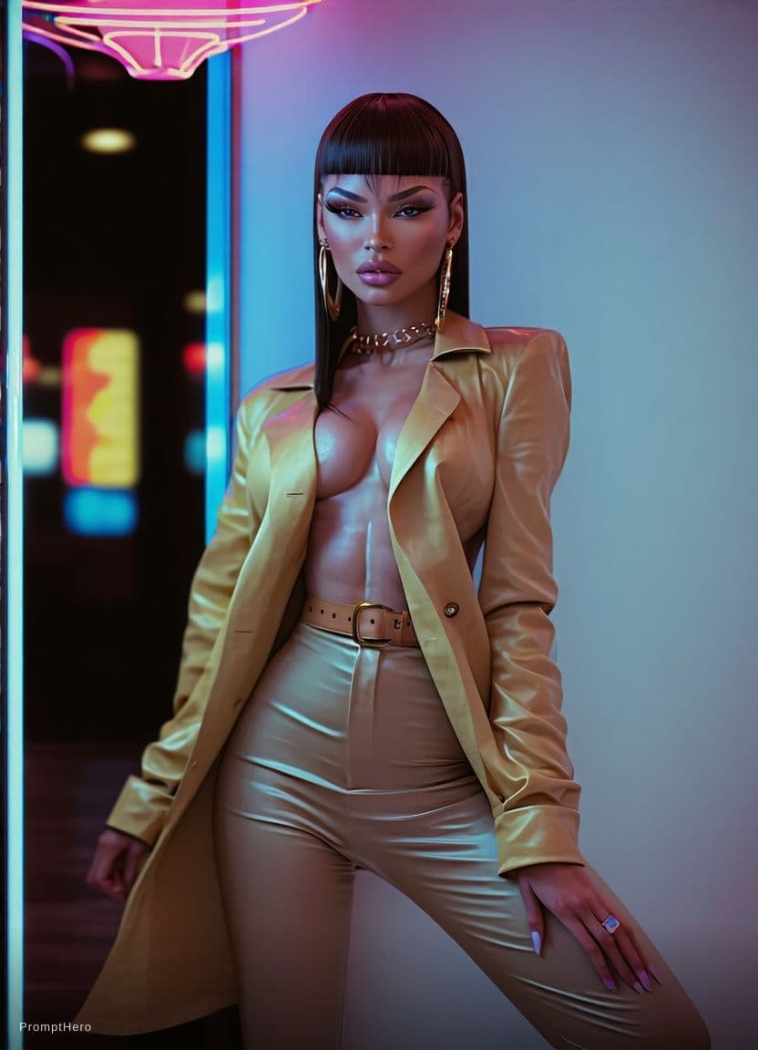 AI generated: A bold sensual editorial portrait capturing boundless freedom and nightlife glamour, featuring an ad...
