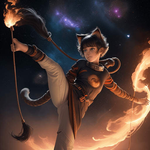 AI generated: cinematic portrait of a young beautiful and cute female with a monkey's tail, small kitty ears and c...