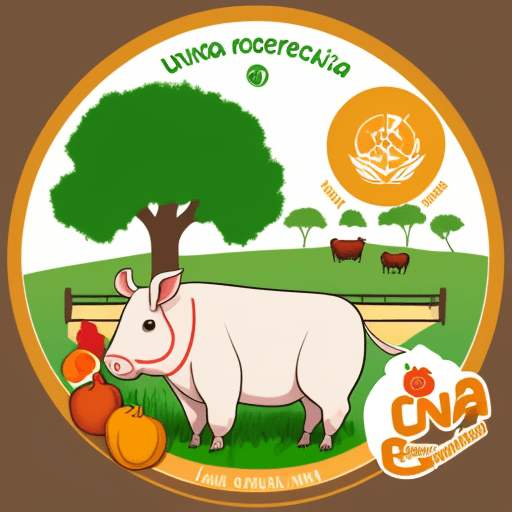 AI generated: un logo de una cooperativa  agraria con una vaca lechera con un cuy y un cerdito.
