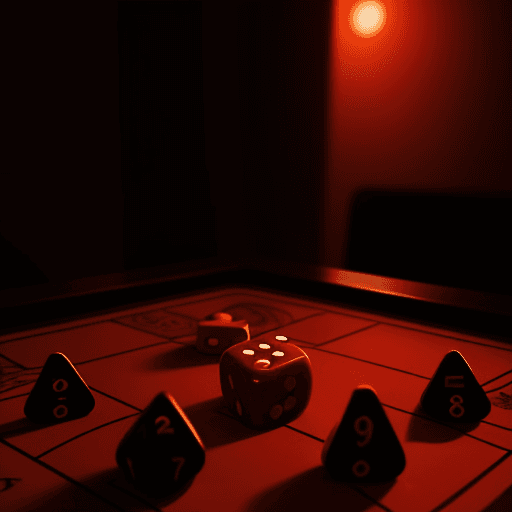 AI generated: the benefits of the sensual board games, some dice   are spinning in an atmosphere with dim reddish ...