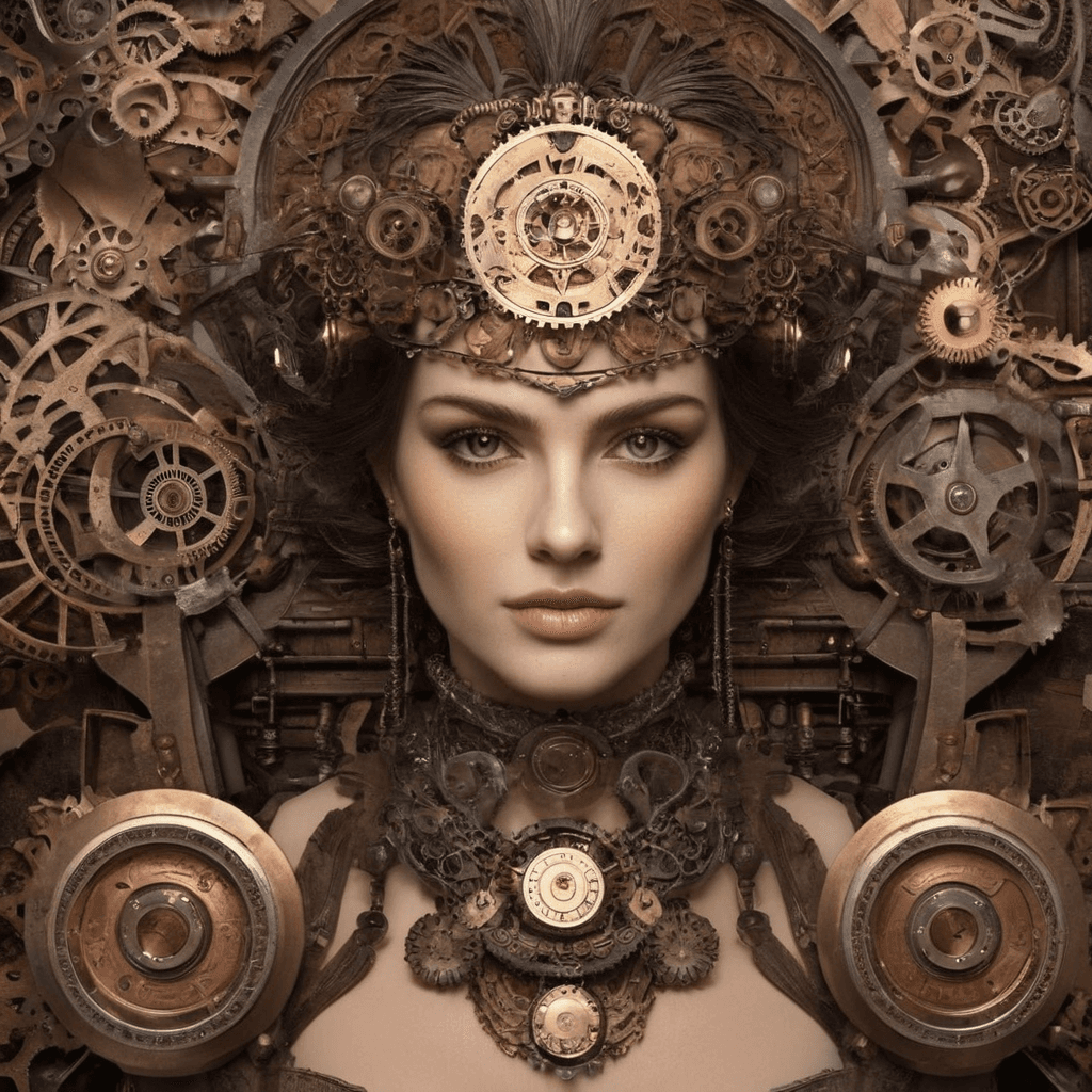 AI generated: Beatiful woman portrait created with small metal details, Artstyle Steampunk