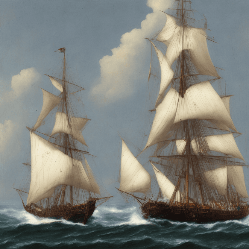 AI generated: schooner, heavy lightning