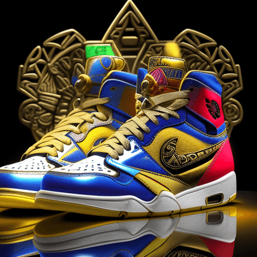 AI generated: 3d physical Nike Air Jordans inspired by Inca's ornament but Adidas logo, intricate details, backgro...