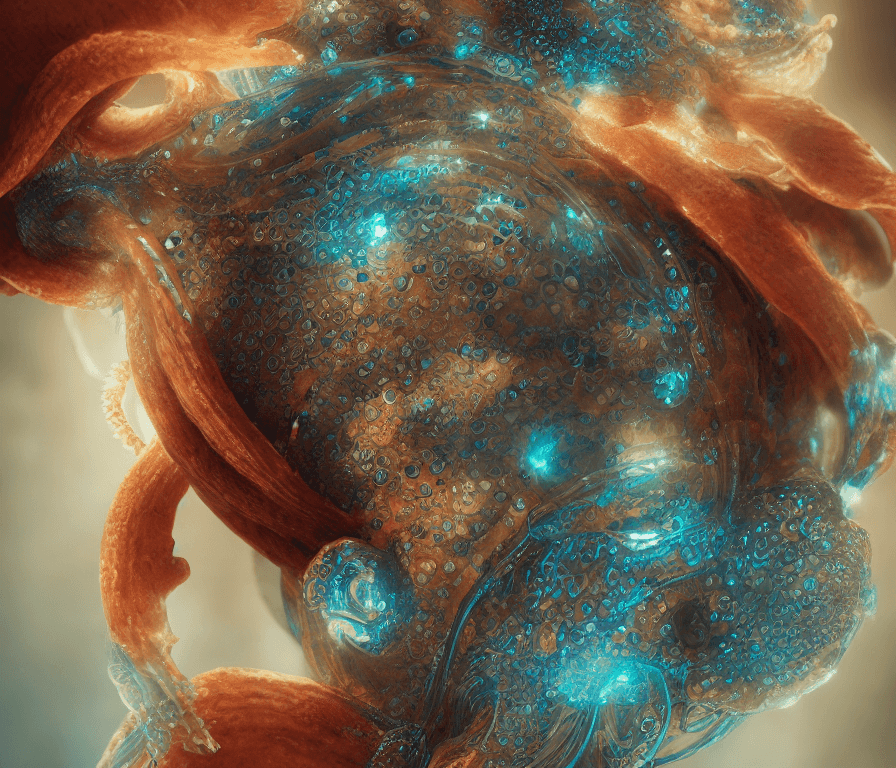 AI generated: Goddess close-up portrait ribcagel. jellyfish phoenix head, nautilus, orchid, skull, betta fish, bio...