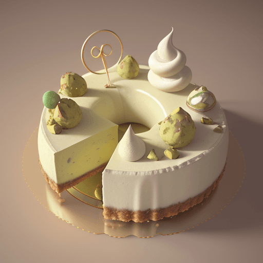AI generated: A delightful and captivating 3D render of a whimsical dessert, featuring pistachio cheesecake with c...