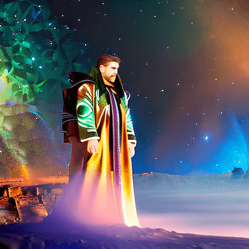 AI generated: hd, vibrant colors, pillars of creation in the background. Foreground shows male and female gods.  T...