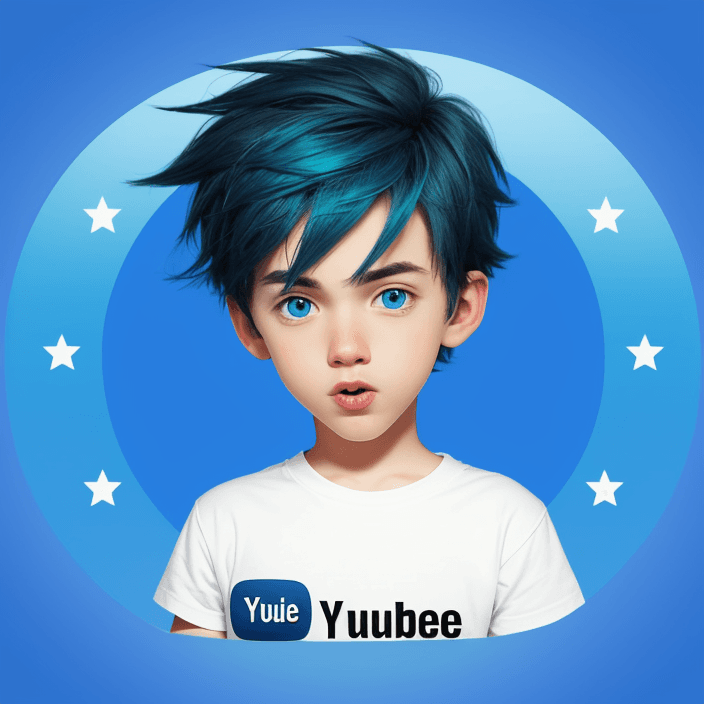 AI generated: youtube logo, cartoon boy inside blue circle, blue theme