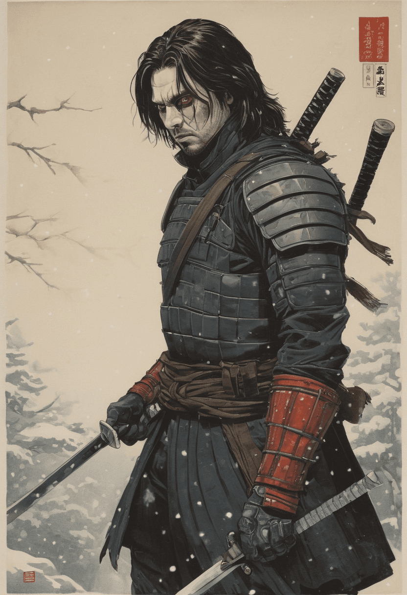 AI generated:  Winter Soldier, as a samurai , Japanese Ukiyo-e