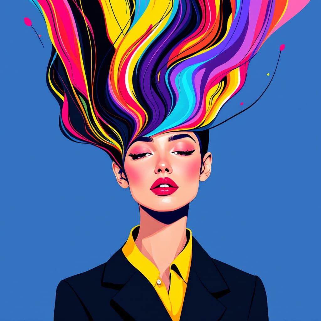AI generated: contemporary art, portrait, female figure, illustration with a flat style, straight-on view, focus o...