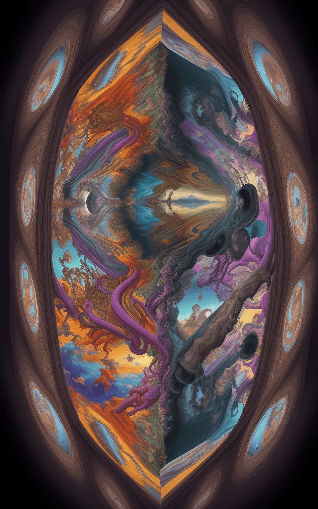 AI generated: Abstract surreal artwork featuring a distorted reality with elements appearing both inside out and r...