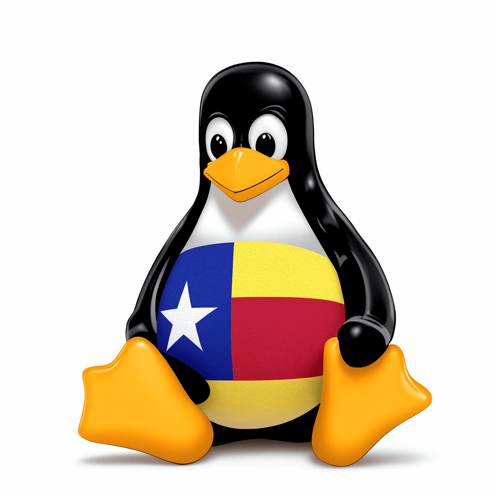AI generated: linux tux with catalan flag on the belly without any effect and white background