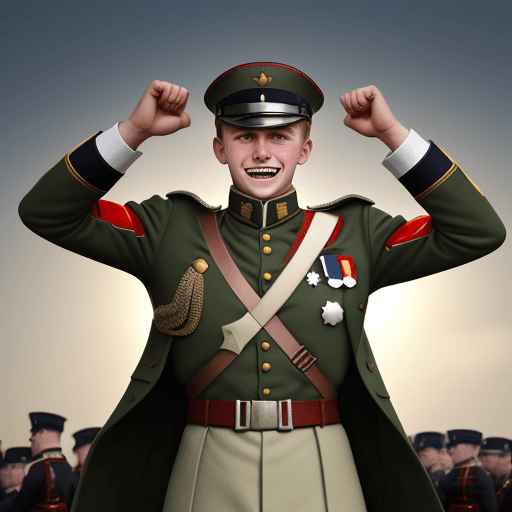 AI generated: for a school project, create an image of a german soldier celebrating the victory over england, in f...
