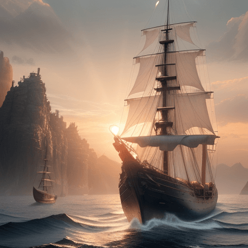 AI generated: Photo of a ultra realistic sailing ship, dramatic light, pale sunrise, cinematic lighting, battered,...