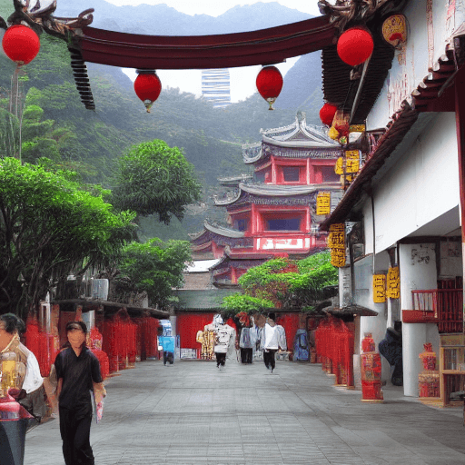 AI generated: Taiwan's traditional townscape, with the Big Buddha in the background