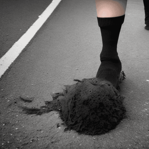 AI generated: dirty black smelly sock creature walking down the street --ar 16:9 --style raw --s 850 --c 28 --q 5