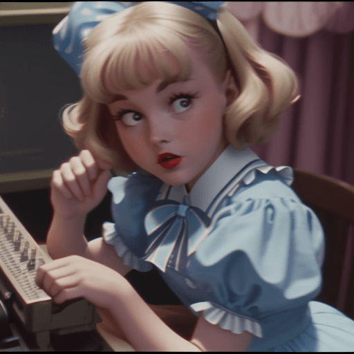 AI generated: Screengrab of 1950's Super panavision 70 movie. Retro in color. Alice in wonderland 