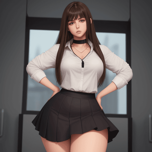 AI generated: thick skirt brunette extremely pretty thigh choke weak boy thick thighs