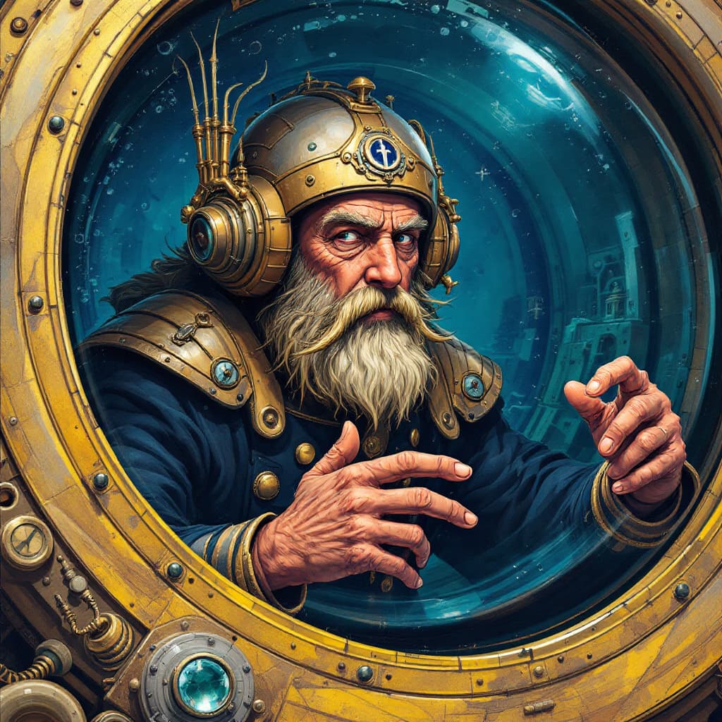 AI generated: Captain nemo in his nautilus. 