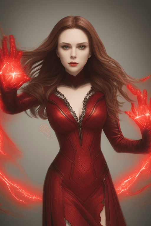 AI generated: extremely detailed photo of a woman, loraelizabeth, scarlet witch, avengers, wearing black lace dres...