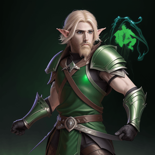 AI generated: male half human elf: masterpiece, concept art, mid shot, dynamic pose, centered, splash art, High-re...