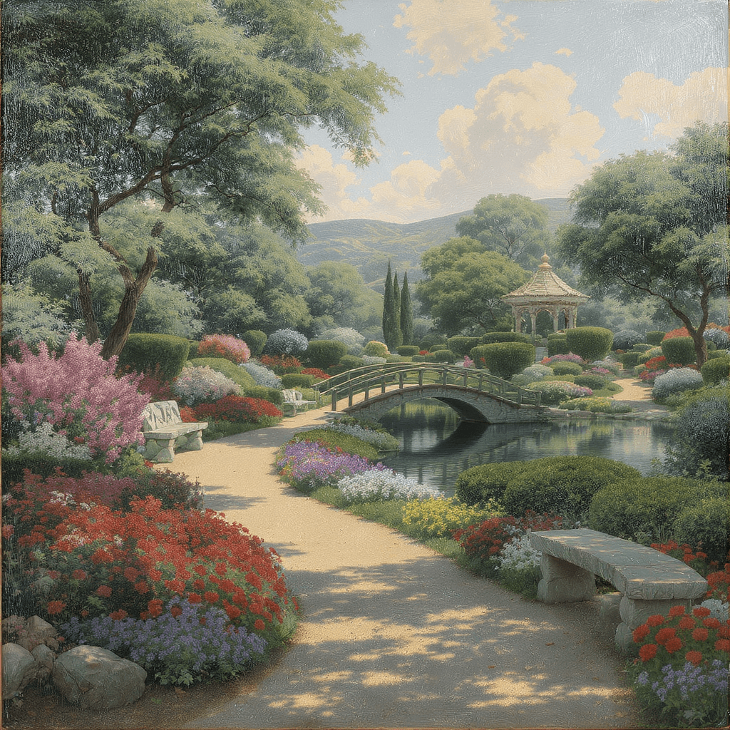 AI generated: Create a beautiful landscape that looks human made -- add brush strokes, whatever you can to give it...