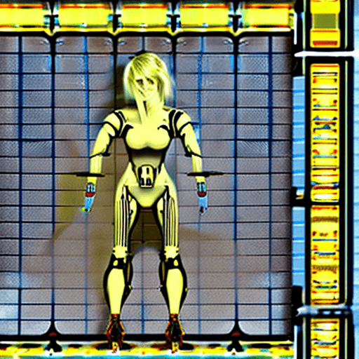 AI generated: 
photo of sci fi futuristic  full body blonde cyborg girl , 