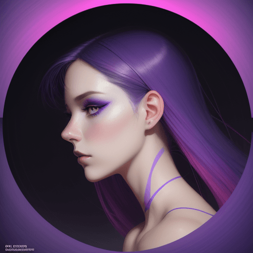 AI generated: high quality close-up profile of a woman inside a circle, front view, shallow background and purple ...