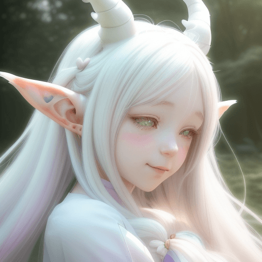 AI generated: Candid Shot, a cute anime girl with long white hair, long elf ears, white dragon horns, pastel hues,...