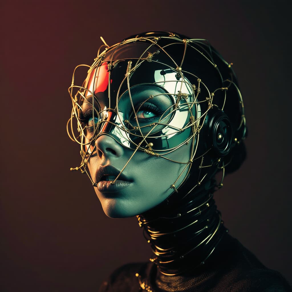 AI generated: a woman wears a mask that has wire wrapped, rebecca sugar, clamp, douglas smith, restrained forms, e...