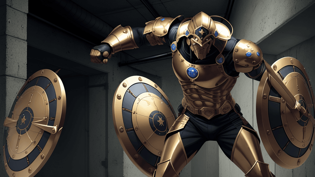 AI generated: 
Secret laboratory, human male warriors with shields
 in investigations, action, force 
