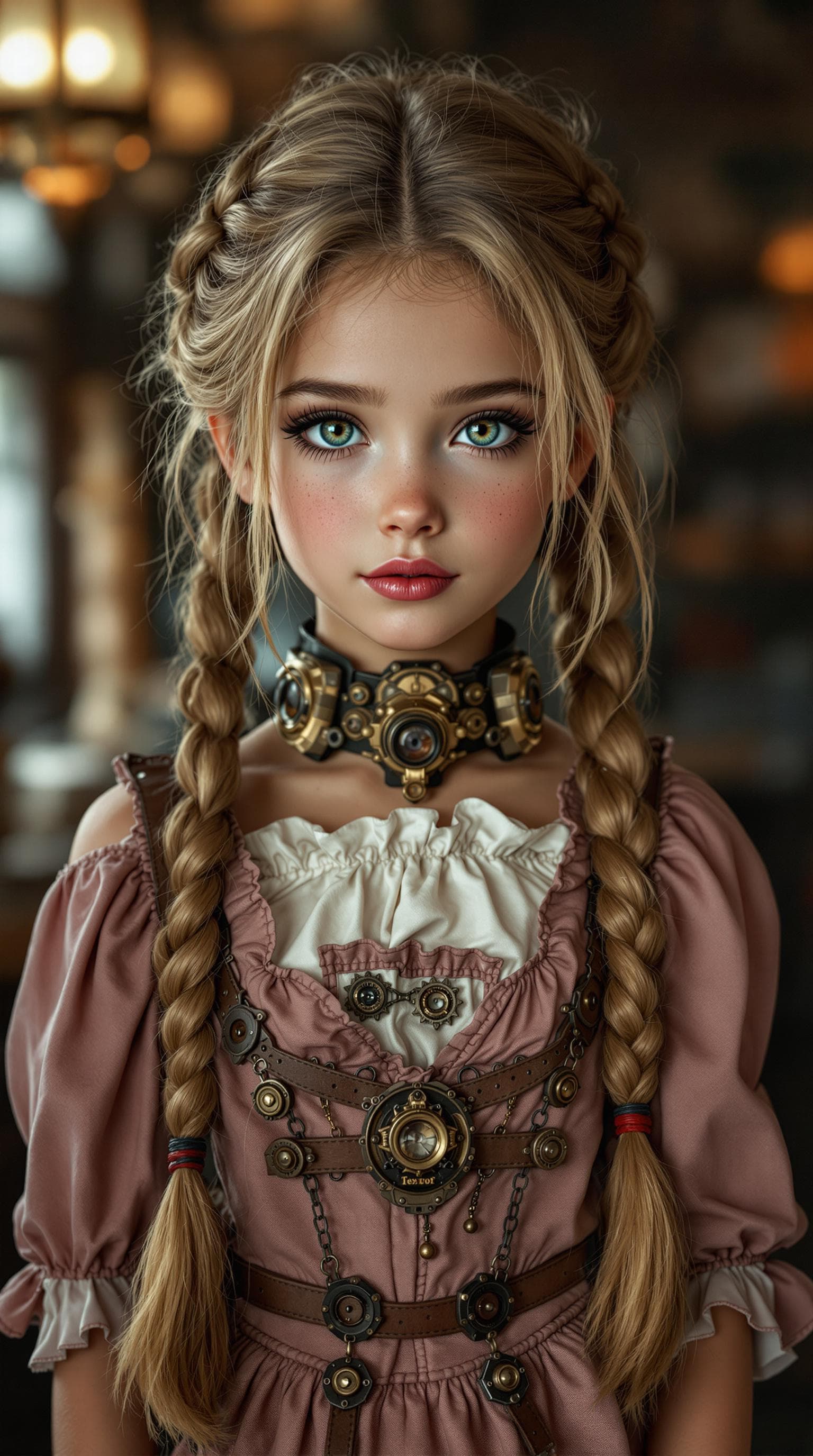 AI generated: a professional photo of a exceptionally beautiful girl in the world (age 7), (seven year old) steamp...