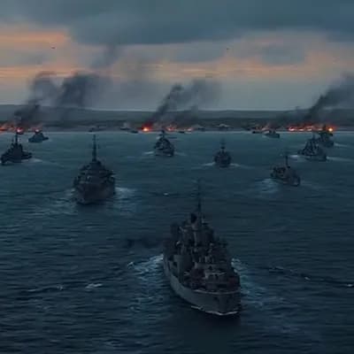 AI generated video: Epic cinematic teaser of a World War II film about the Normandy D-Day landing. The camera changes sh...