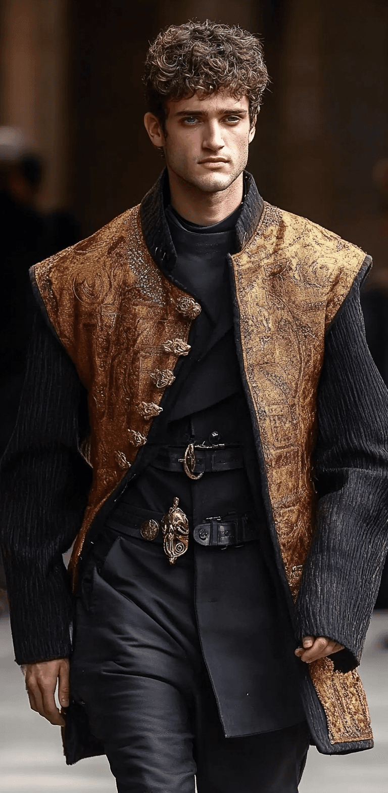 AI generated: Modern photo of the Nero the Emperor on the runway of Paris fashion week, with a minimalistic design...