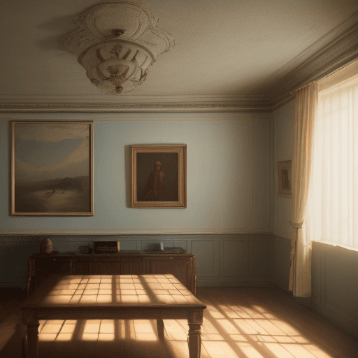 AI generated: There are no objects on the wall,  light from the projector spreading against the ivory wall. There ...