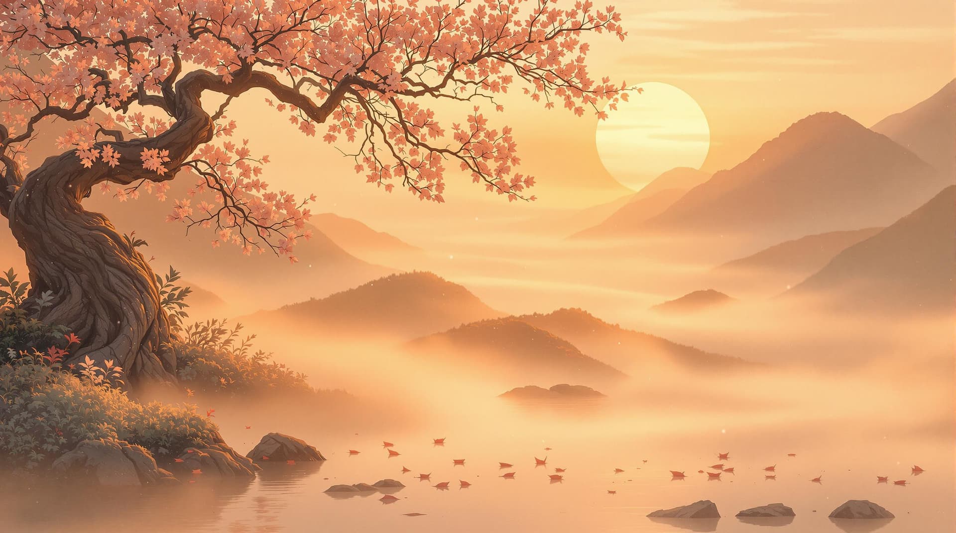 AI generated: whispers of the land of the rising sun, an intimate, serene, and calming dreamscape fantasie with a ...