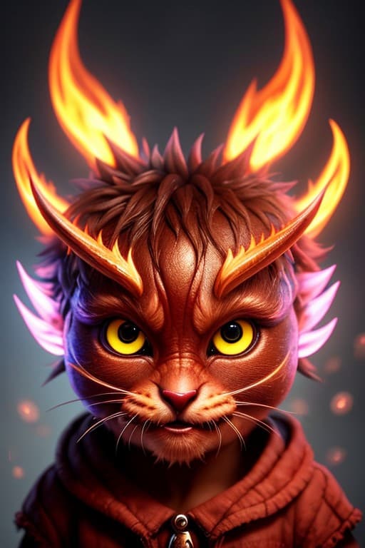 AI generated: 3d masterpice cute devil, emerging from hell, closeup cute and adorable, cute big circular reflectiv...