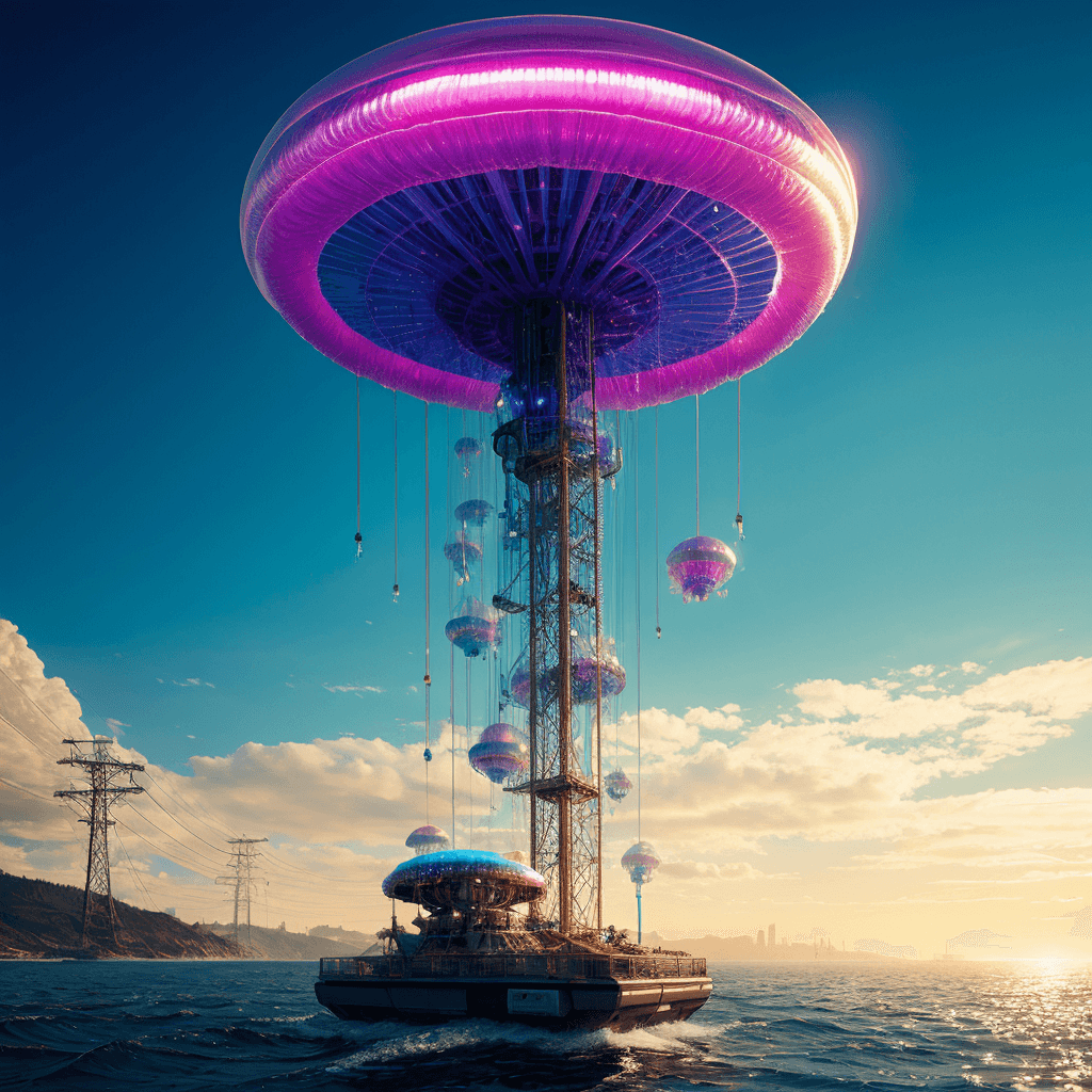 AI generated: biocyberpunk by Simon Stålenhag a giant floating jellyfish hardsurface robotic creature made of hi-t...