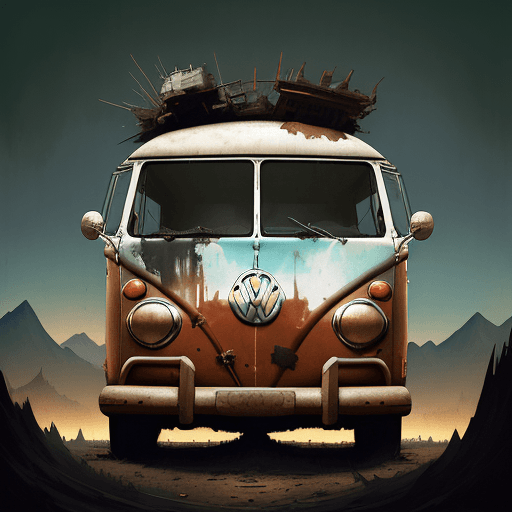 AI generated:  vw bus, canvas art, abstract art printing, in the style of brian mashburn, light red and light brow...
