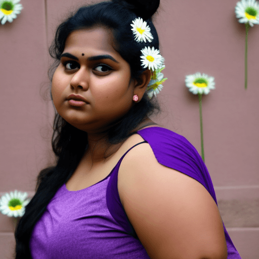 AI generated: A head to knee side view photo of a plus-size, thick, chubby fat Sri Lankan woman of 26-year-old wit...
