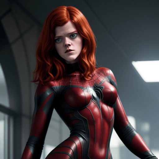 AI generated: Rose Leslie dressed as Spidergirl