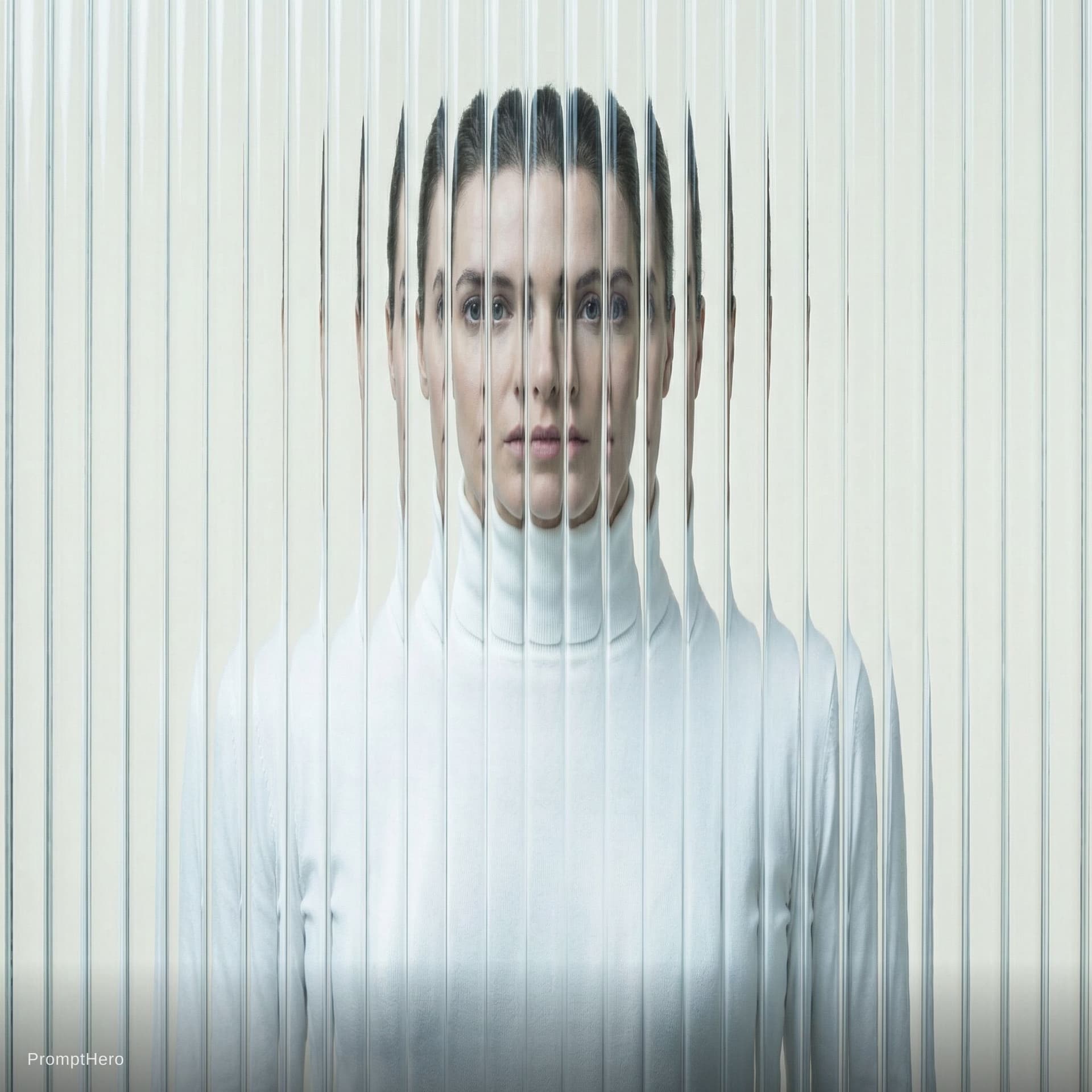 AI generated: high resolution photography, front central profile, woman facing front, gaze to front, wearing a whi...