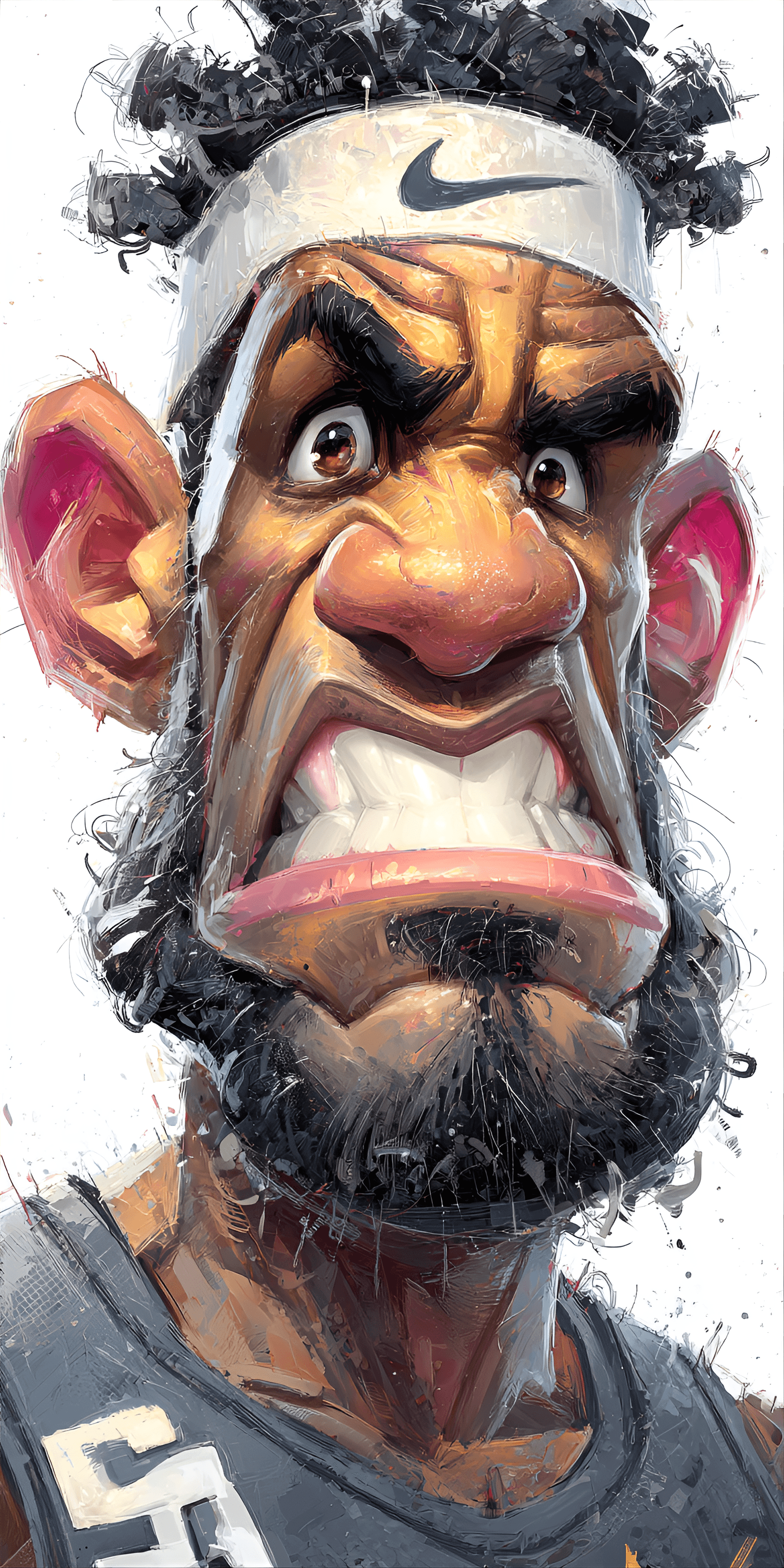 AI generated: funny caricature, ultra-fit enthusiast caricature, adult african-american male, 28 years old, extrem...