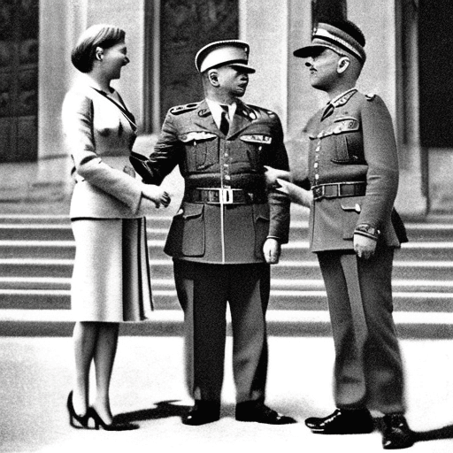 AI generated: generate an image of memebers of euro parlament greeting in each other (two men and one woman). Ona ...
