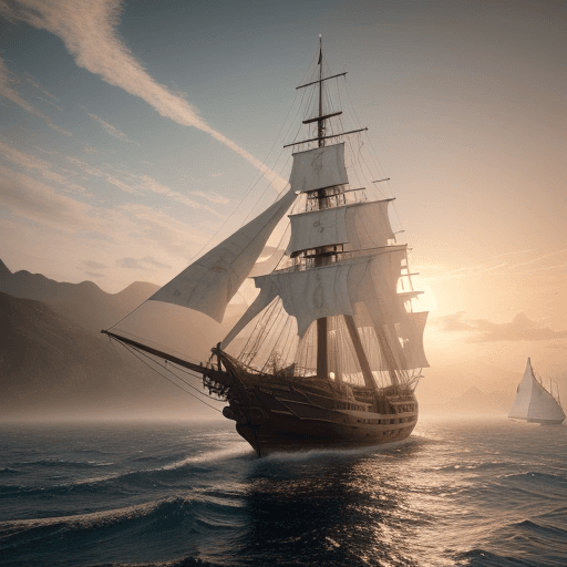 AI generated: Photo of a ultra realistic sailing ship, dramatic light, pale sunrise, cinematic lighting, battered,...