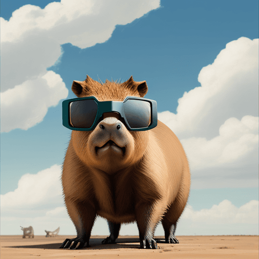 AI generated: Create a capybara with cyborg glasses with the background in the clouds