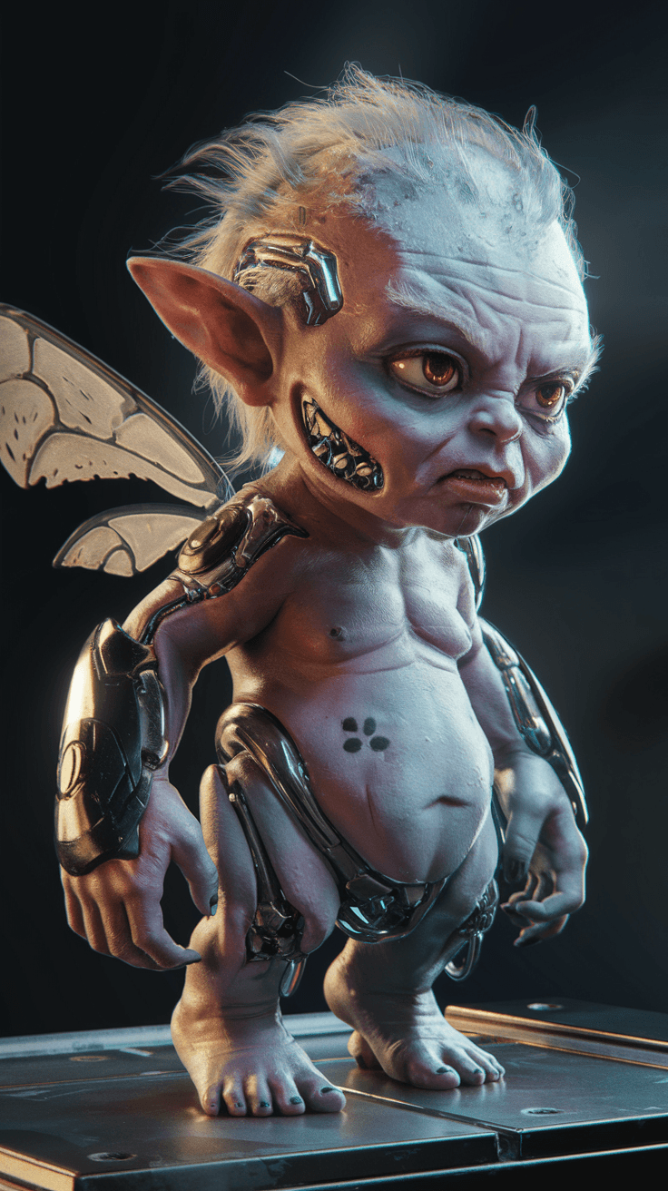 AI generated: surreal black light poster of a intricate portrait of An amazing cyberpunk elven pixie cyborg creatu...
