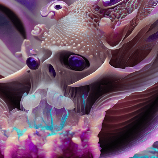 AI generated: Goddess close-up portrait ribcagel. jellyfish phoenix head, nautilus, orchid, skull, betta fish, bio...