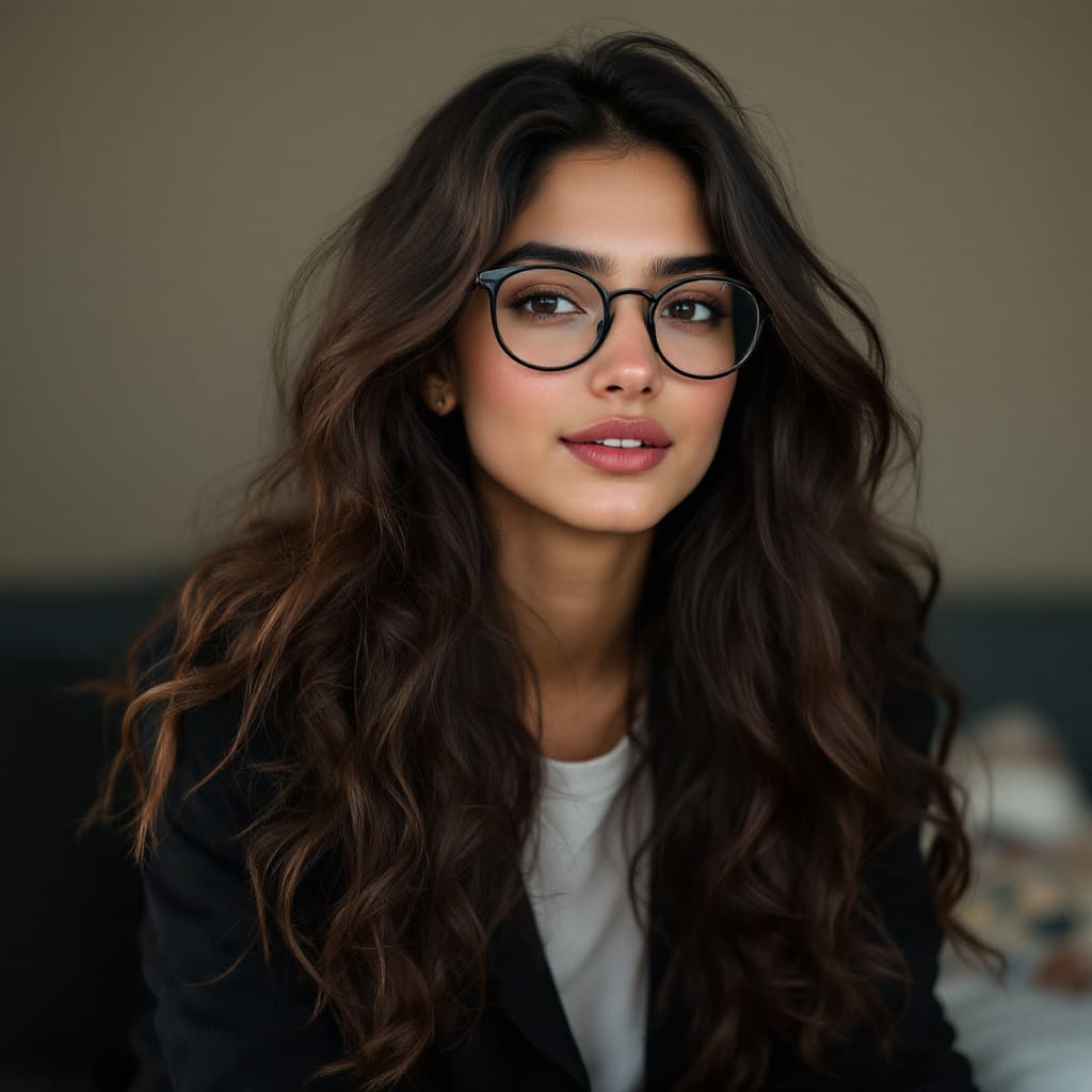AI generated: a realistic photo of a [very pretty 26 year old woman], with [long, wavy, curly hair], looks like [D...